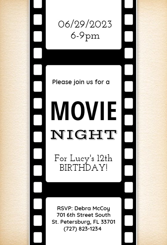 Editable Birthday Movie Backyard Invite Instant Download Movie Night Invitation